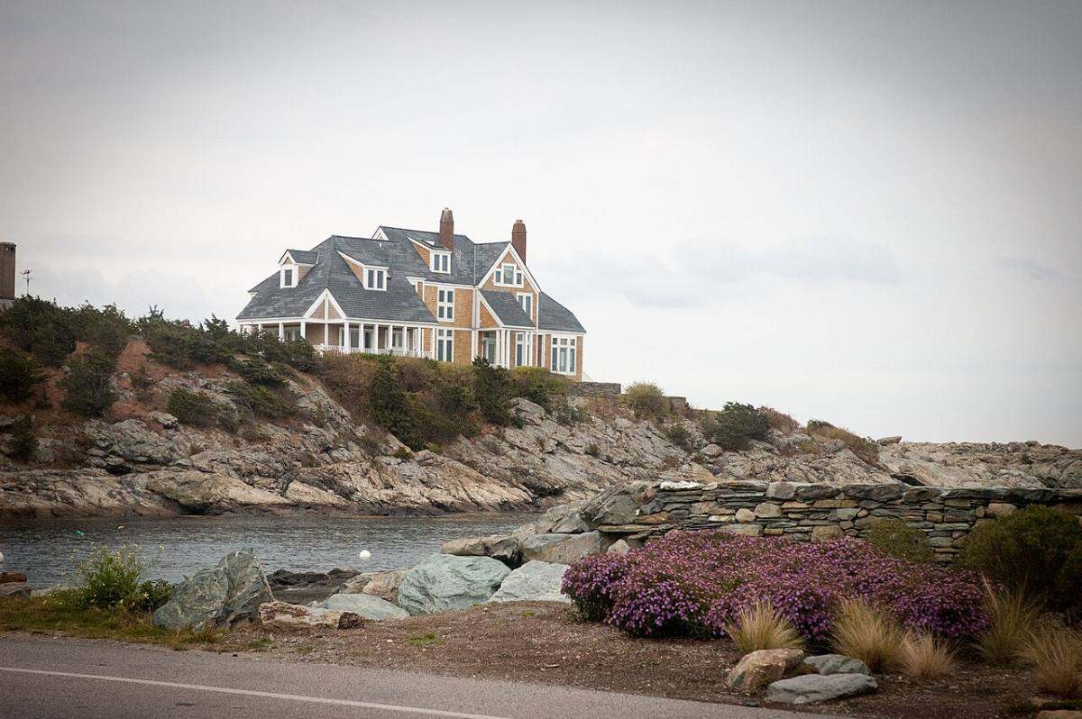 A shingle-style house along Ocean Drive in Newport
